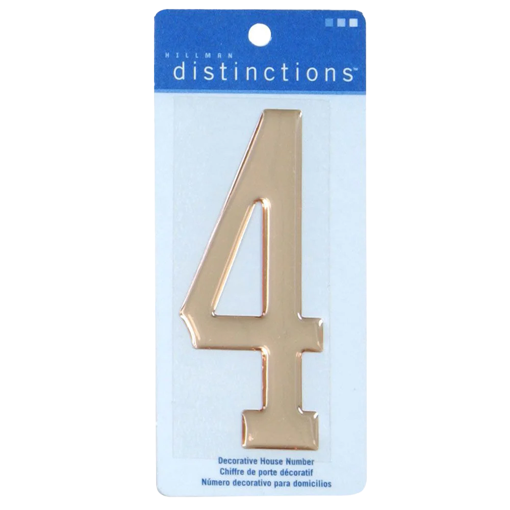 Original Design Hillman 4-In. Gold Decorative Self-Adhesive Domed House Number 4 Genuine