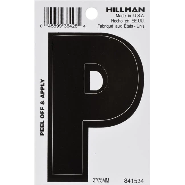 Fine Crafted Hillman 3 in. Black Vinyl Die Cut Peel Off Sticker Letter P Exceptional