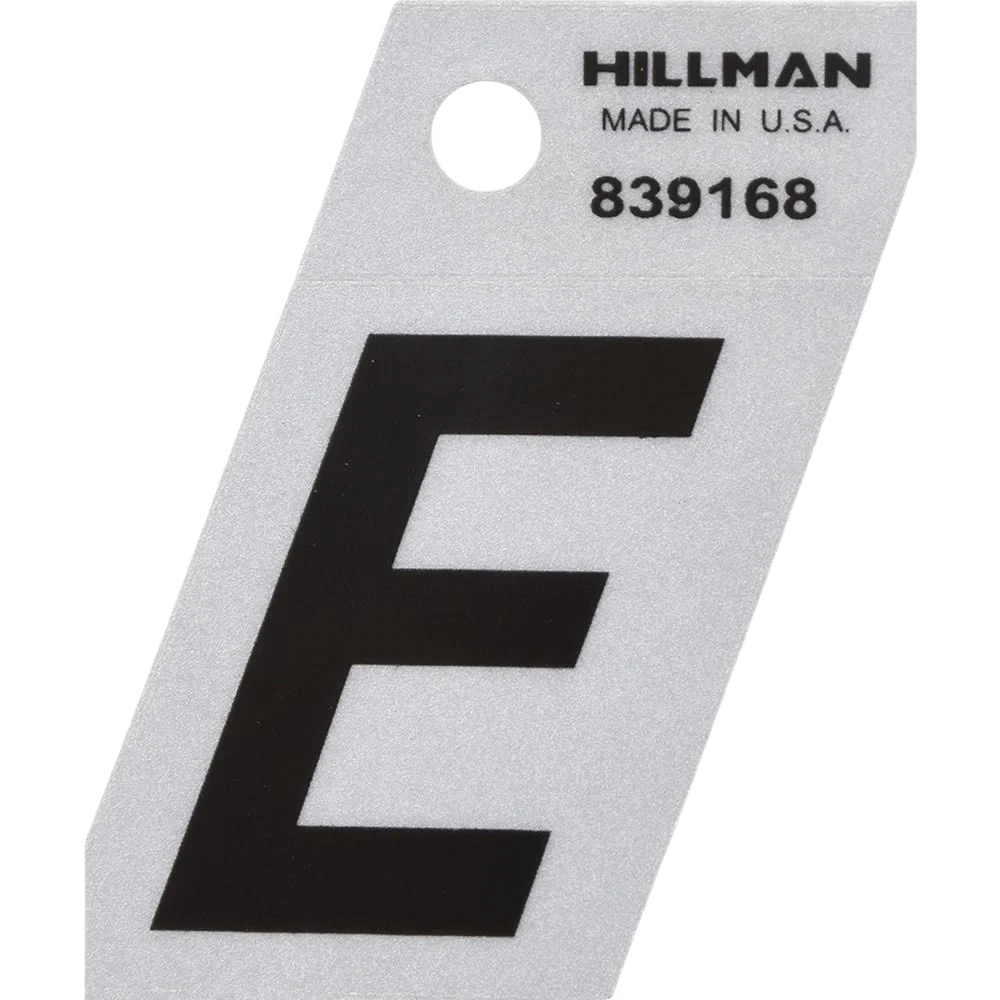 Premium Hillman 1-1 2 in. Black Silver Reflective Mylar Angle Cut Sticker Letter E Trendy