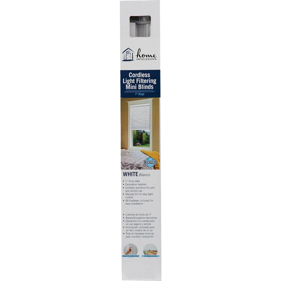 Secure Home Impressions White Vinyl Cordless Mini Blind 27 x 64 x 1 Modern
