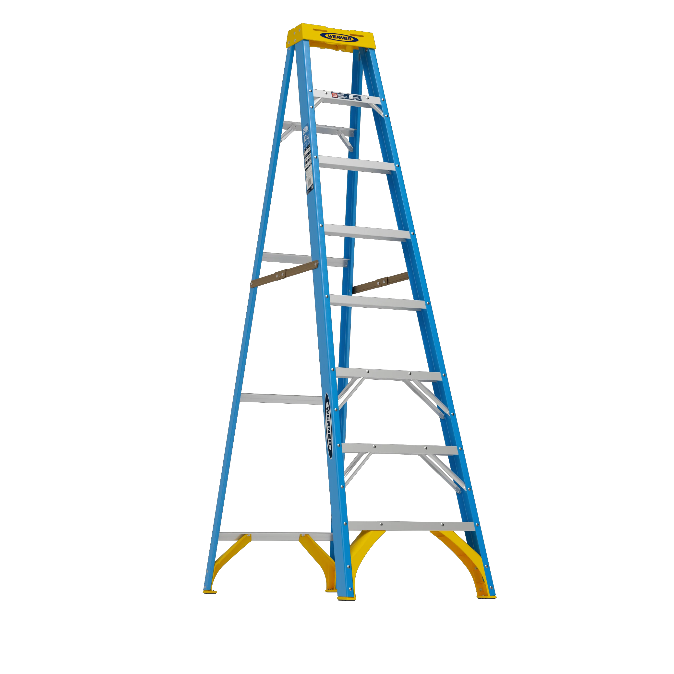 Detailed Werner 8 ft. Fiberglass Type I Step Ladder 250 Lb. Capacity Artisan