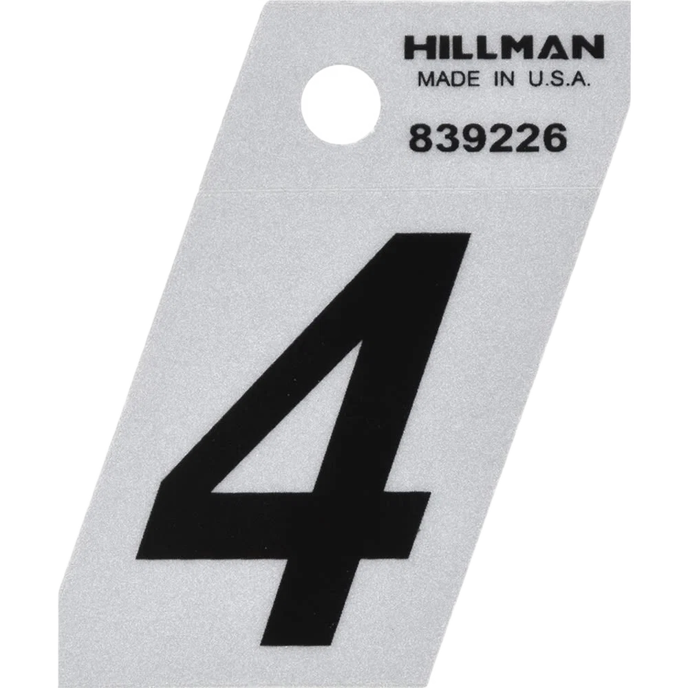 Premium Hillman 1-1 2-In. Adhesive Black Silver Angle-Cut House Number 4 Original Design
