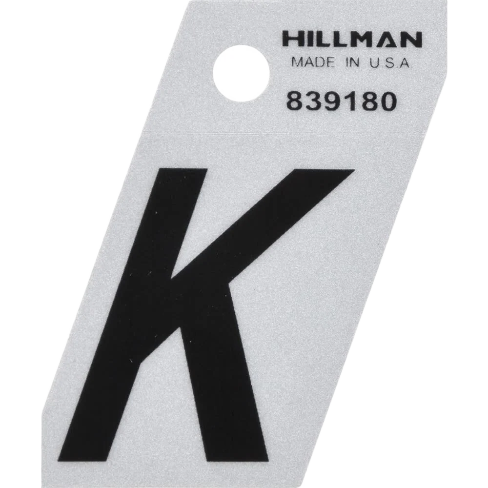 Original Hillman 1-1 2 in. Black Silver Reflective Mylar Angle Cut Sticker Letter K Authentic