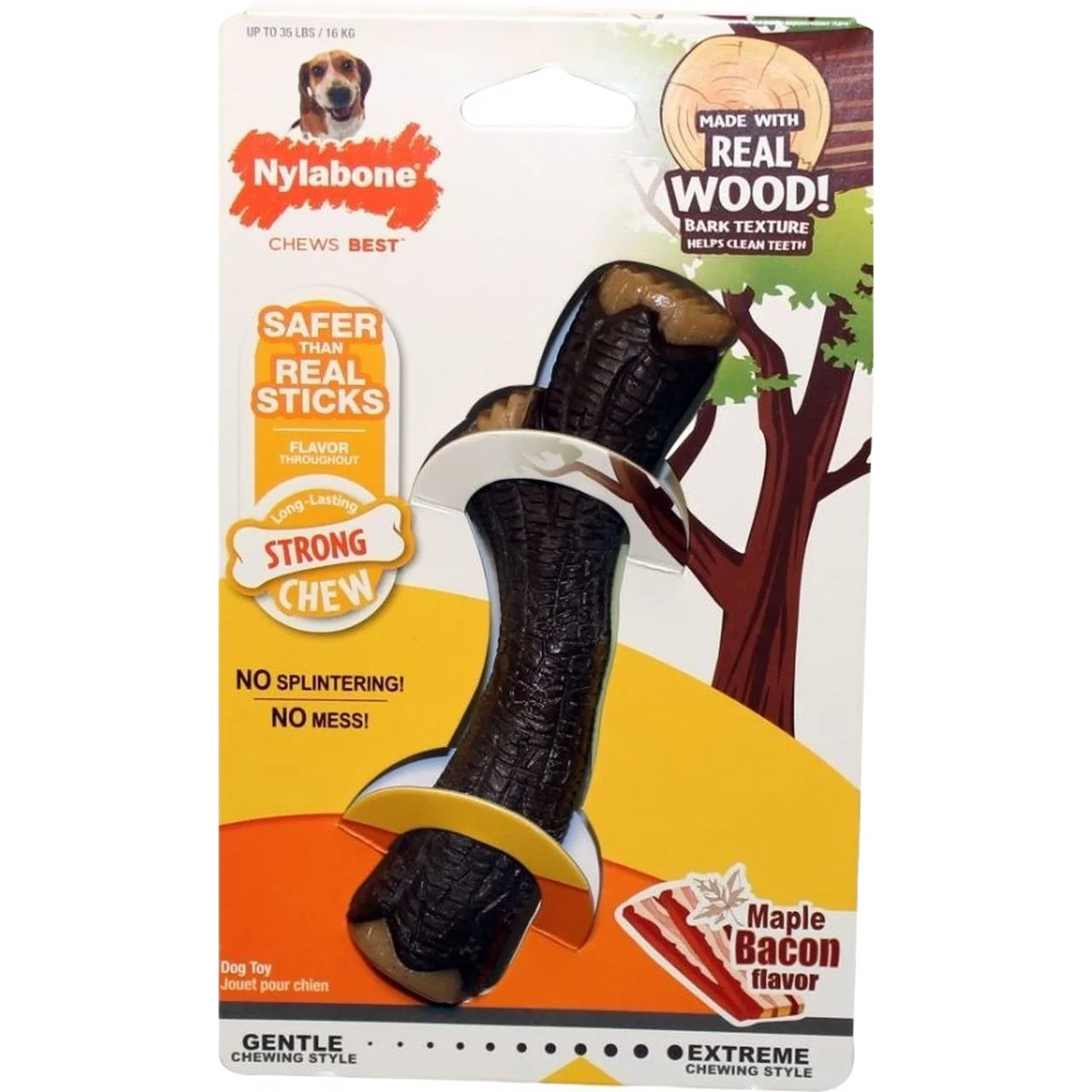 World-Class Nylabone Wolf Maple Bacon Strong Chew Stick Safe