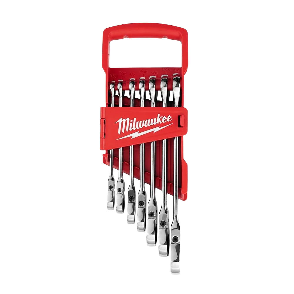 Specialty Milwaukee 7-PC SAE Flex Head Ratcheting Combination Wrench Set High-Grade