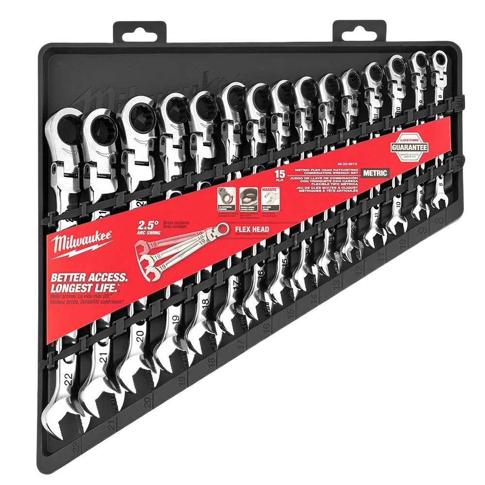 First-Class Milwaukee 15-PC Metric Flex Head Ratcheting Combination Wrench Set Expertly Made
