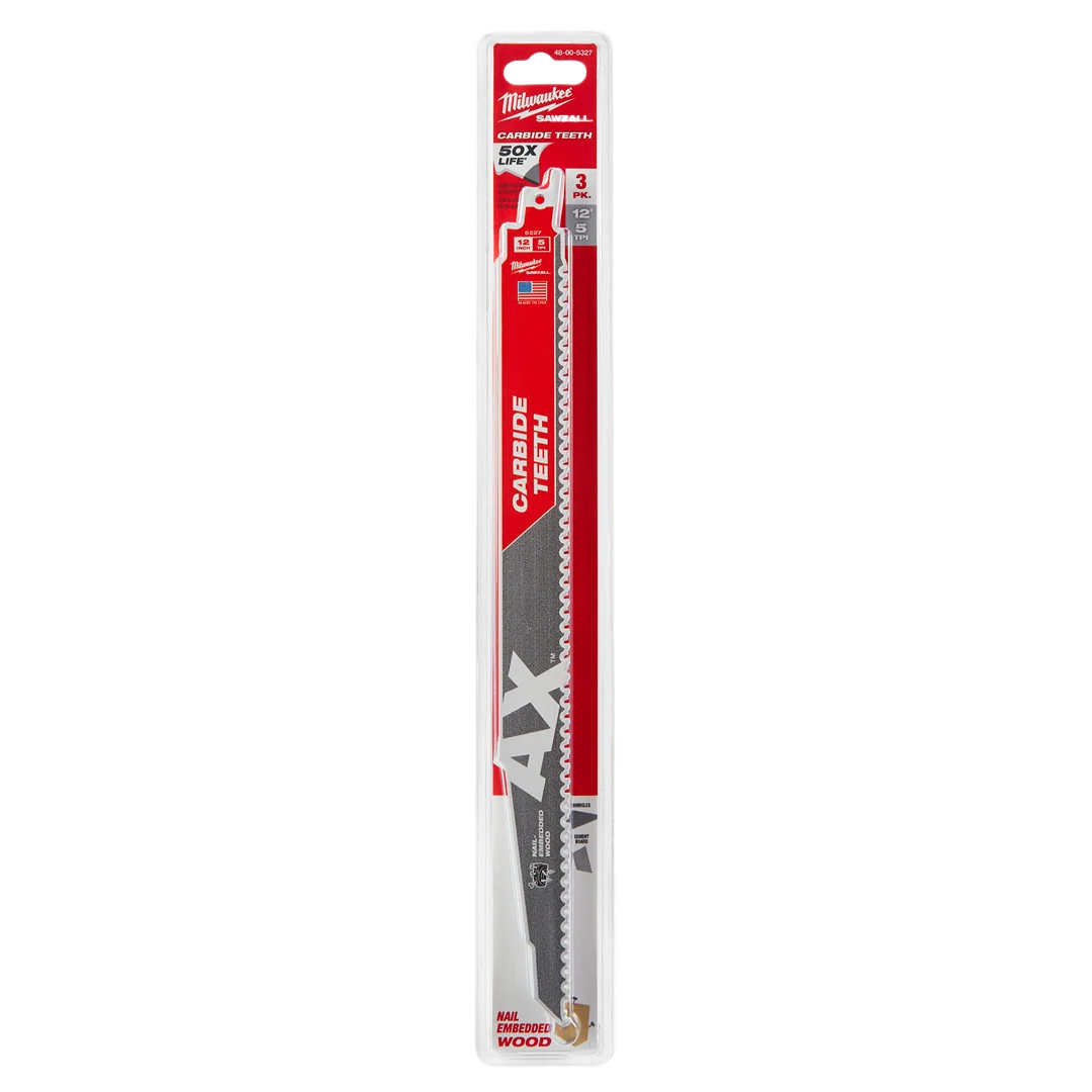 Long-Lasting Milwaukee 12 THE AX™ with CARBIDE TEETH 5TPI 3PK Clean