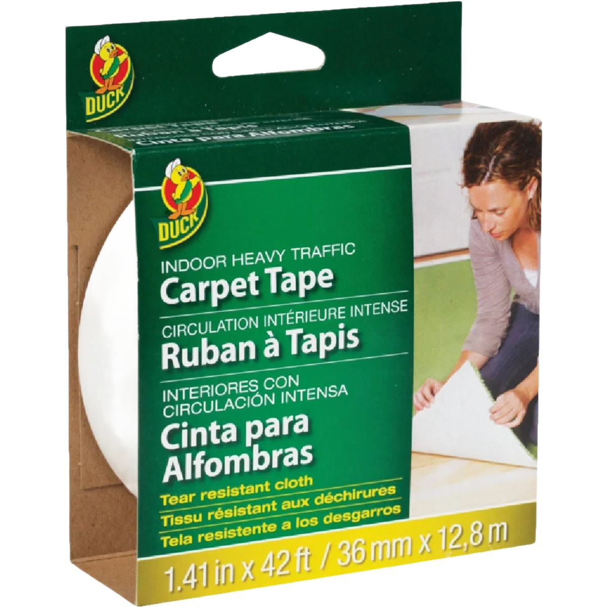 Trusted Duck Brand White Indoor Heavy Traffic Carpet Tape 1.41 in. x 42 ft. Recyclable