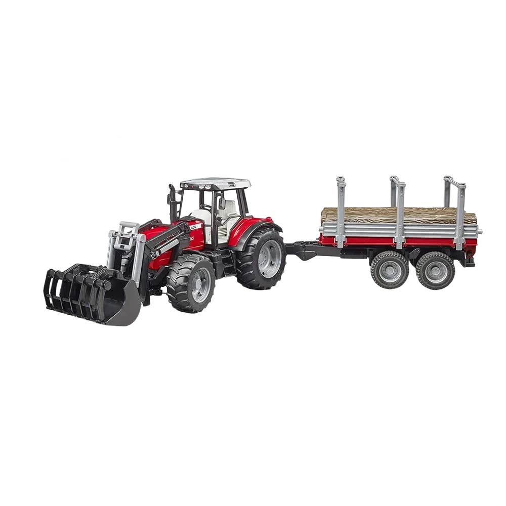 Quality Bruder Toys Massey Ferguson 7840 Tractor with Front Loader Logging Trailer Comfortable