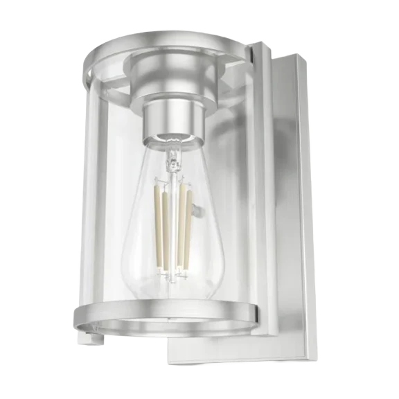 Sustainable Hunter Astwood Brushed Nickel Clear 1 Light Wall Sconce Reusable