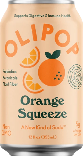 First-Class Olipop Orange Squeeze Prebiotic Soda 12 oz. Green