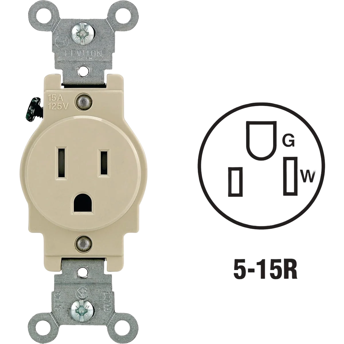 High-Performance Leviton 15 Amp Ivory Commercial Grade Tamper Resistant Single Outlet Detailed