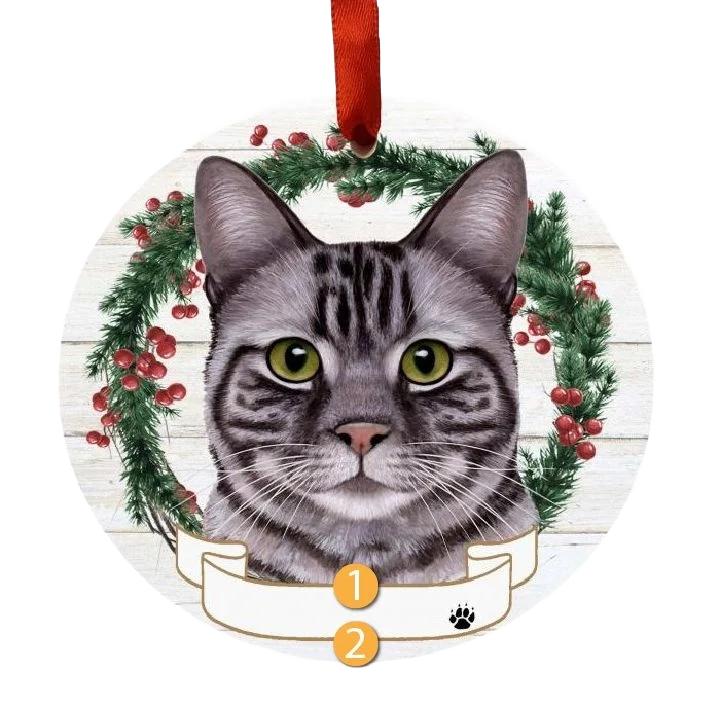 Sustainable E S Pets Personalized Silver Tabby Face Wreath Ornament Top-Quality