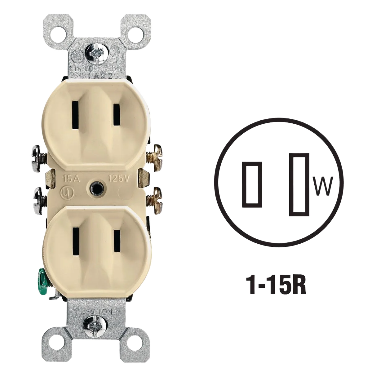 Fine Crafted Leviton 15 Amp Ivory Residential Grade Duplex Outlet Clean