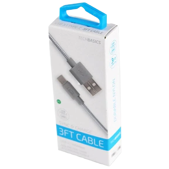 Trendy Tech Basics Tech Basics Grey Type C Charger Cable 3 ft. Original