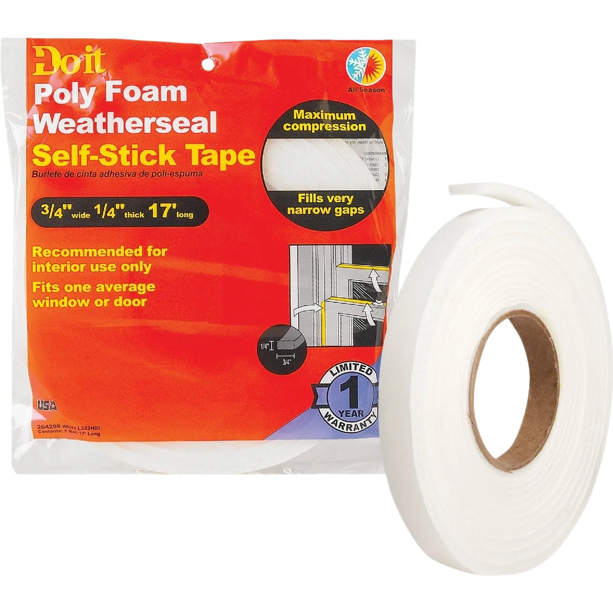 Modern Do it White Foam Weatherstrip Tape 3 4 In. W x 1 4 In. T x 17 Ft. L User-Friendly