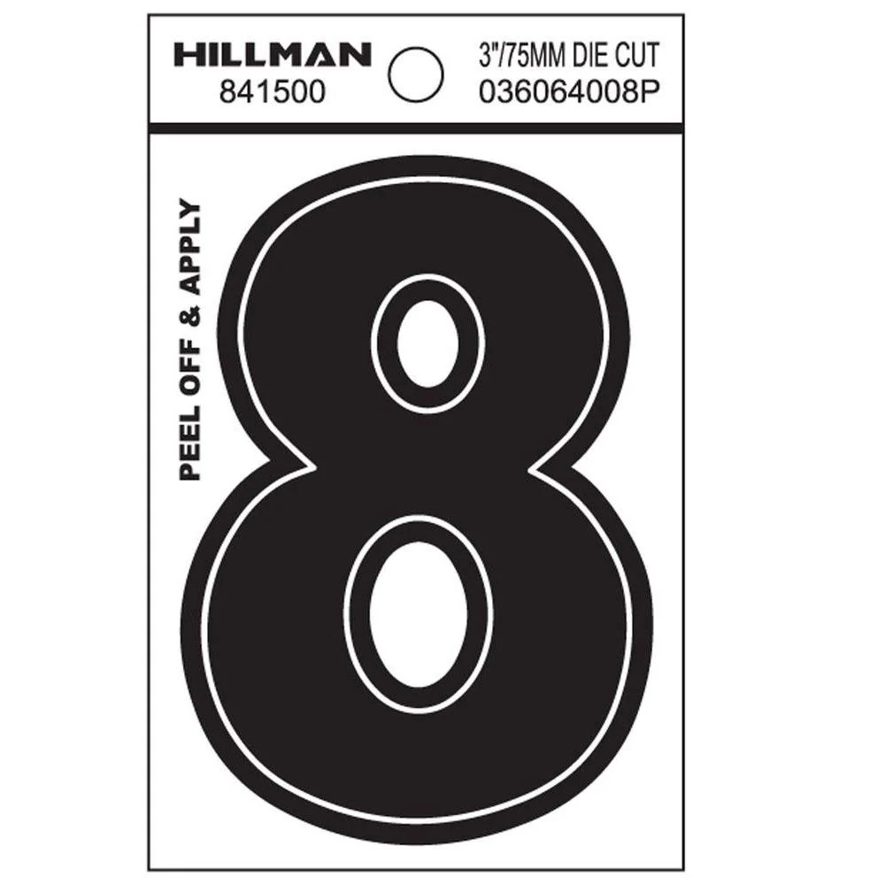 Superior Hillman 3-In. Adhesive Black House Number 8 Smooth