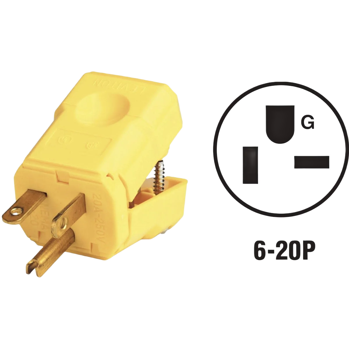 Innovative Leviton 20 Amp 250V 3-Wire 2-Pole Yellow Python Cord Plug Efficient