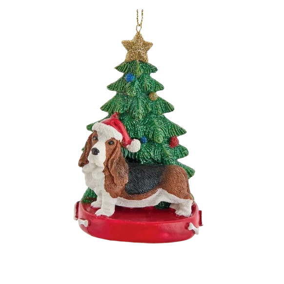 Traditional Kurt S. Adler Personalized Bassett Hound with Tree Ornament Elite