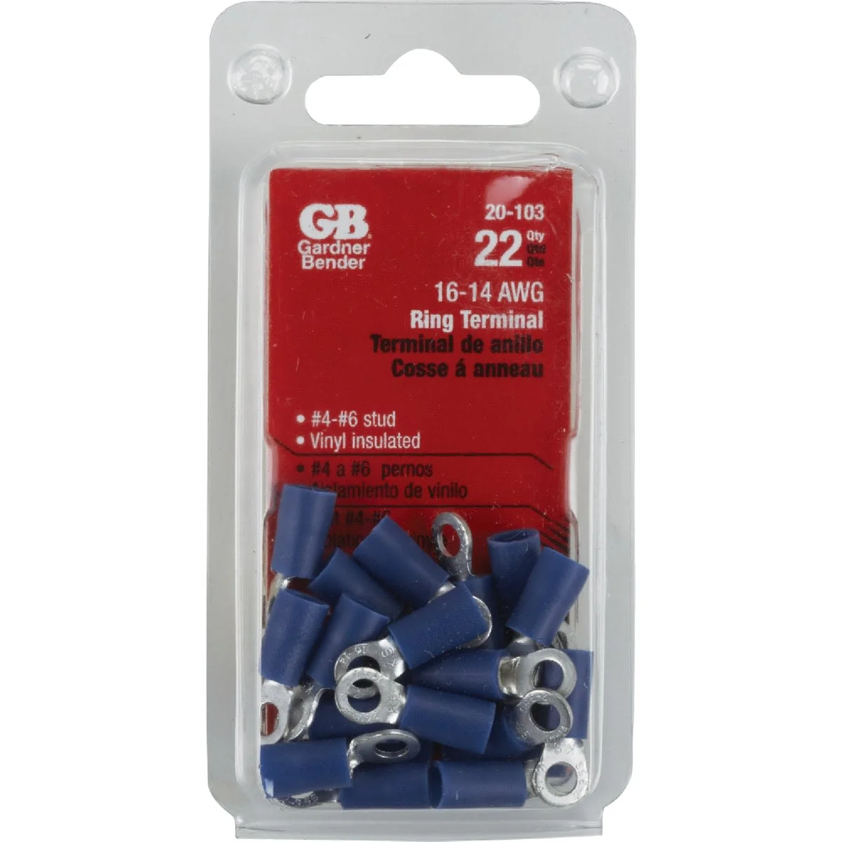Minimalist Gardner Bender 16 to 14 AWG 4 to 6 Vinyl-Insulated Barrel Ring Terminal 22-Pack Responsible