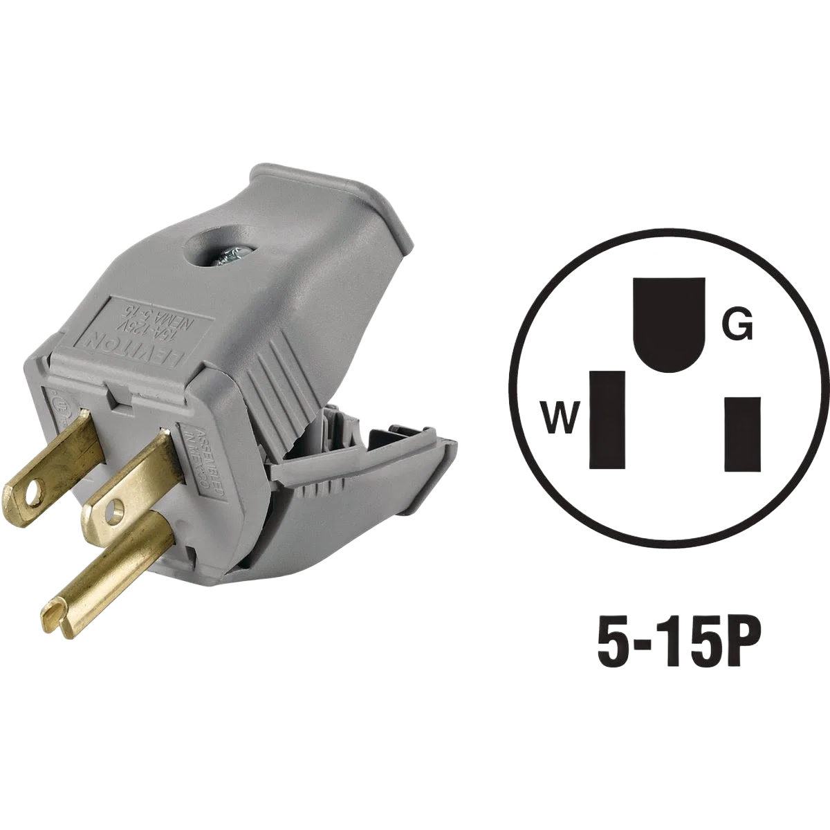Casual Leviton 15 Amp Gray Clamp Tight Cord Plug Original Design