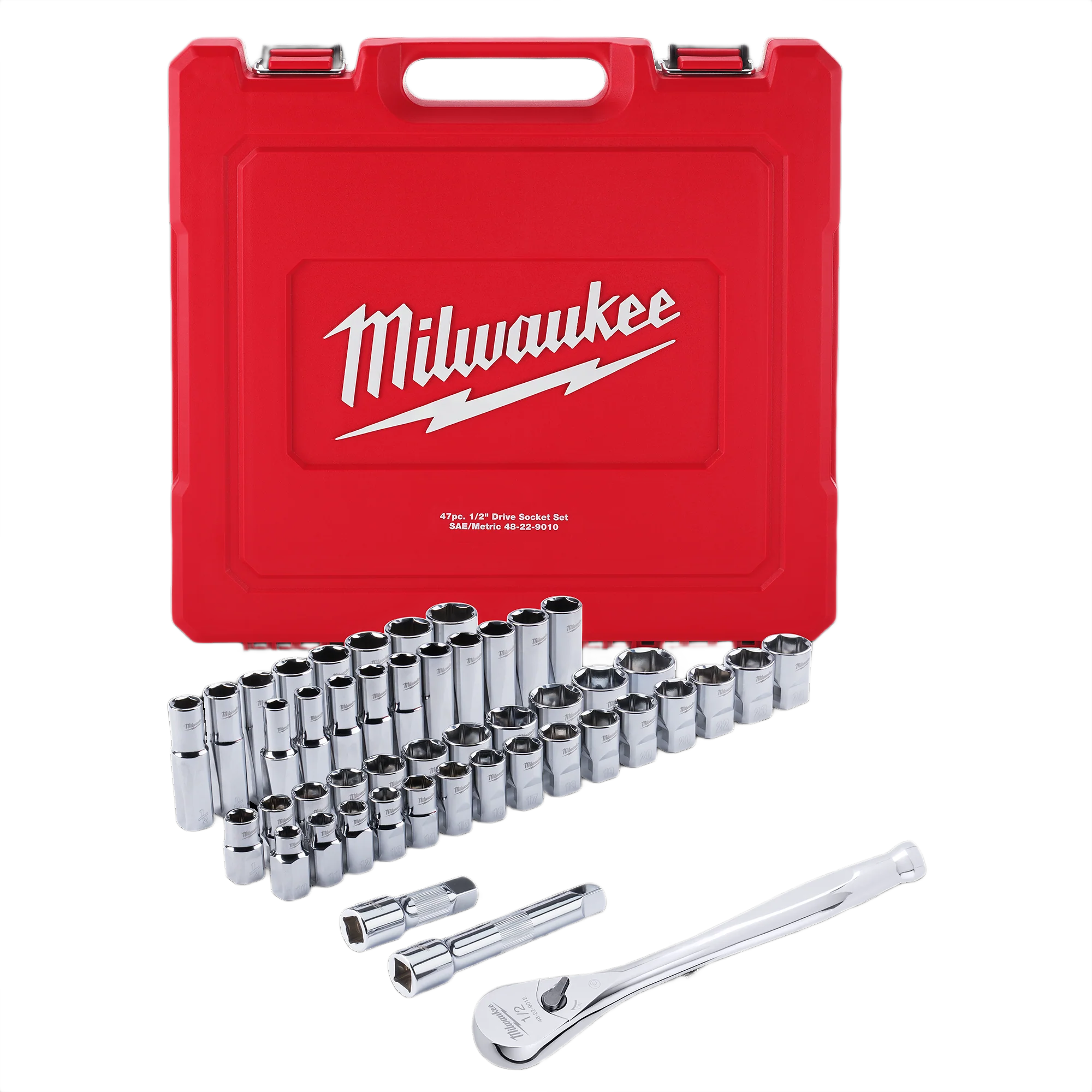 Smooth Milwaukee 47-PC 1 2 Drive SAE Metric Ratchet and Socket Set Breathable