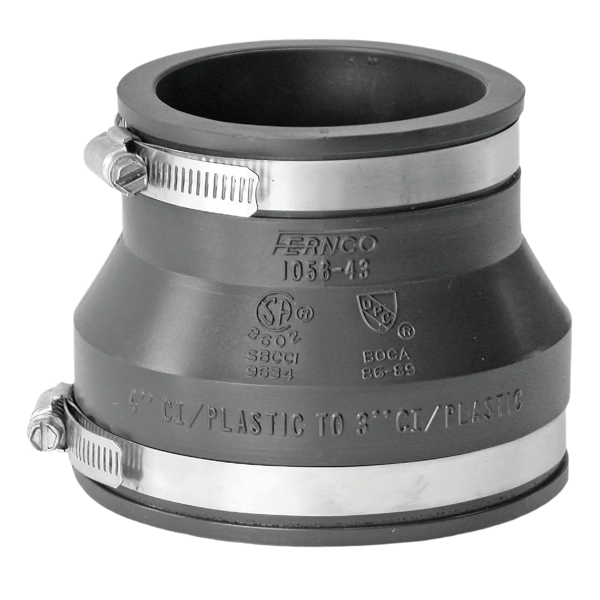 Smart Fernco Clay to Cast Iron or Plastic Flexible PVC Coupling 4 In. x 3 In. Versatile