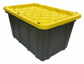 Versatile Edge Plastics 27 Gal. Heavy Duty Black with Yellow Lid Tote Natural