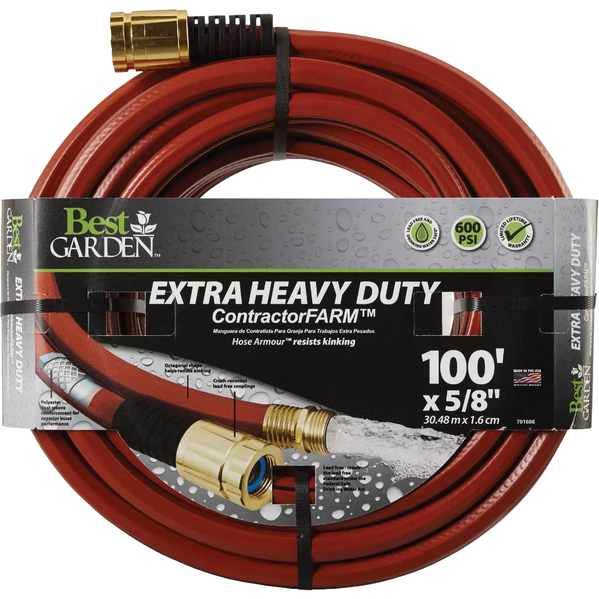 World-Class Garden 5 8 Dia. x 100′ L. Drinking Water Safe Contractor Hose Dependable