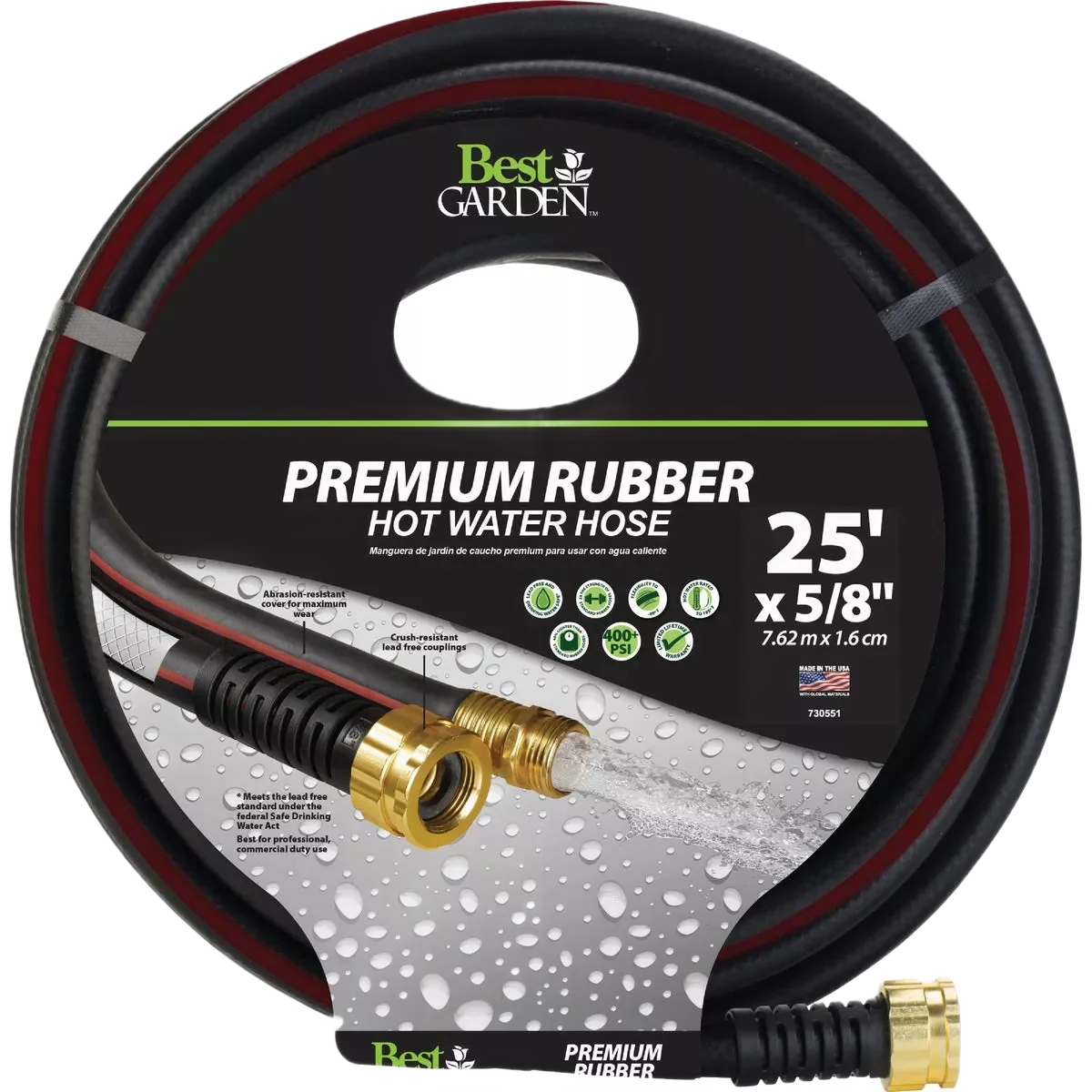 Functional Garden Extra Heavy Duty Premium Rubber 5 8 Dia. x 25′ L. Drinking Water Safe Hot Water Hose Comfortable