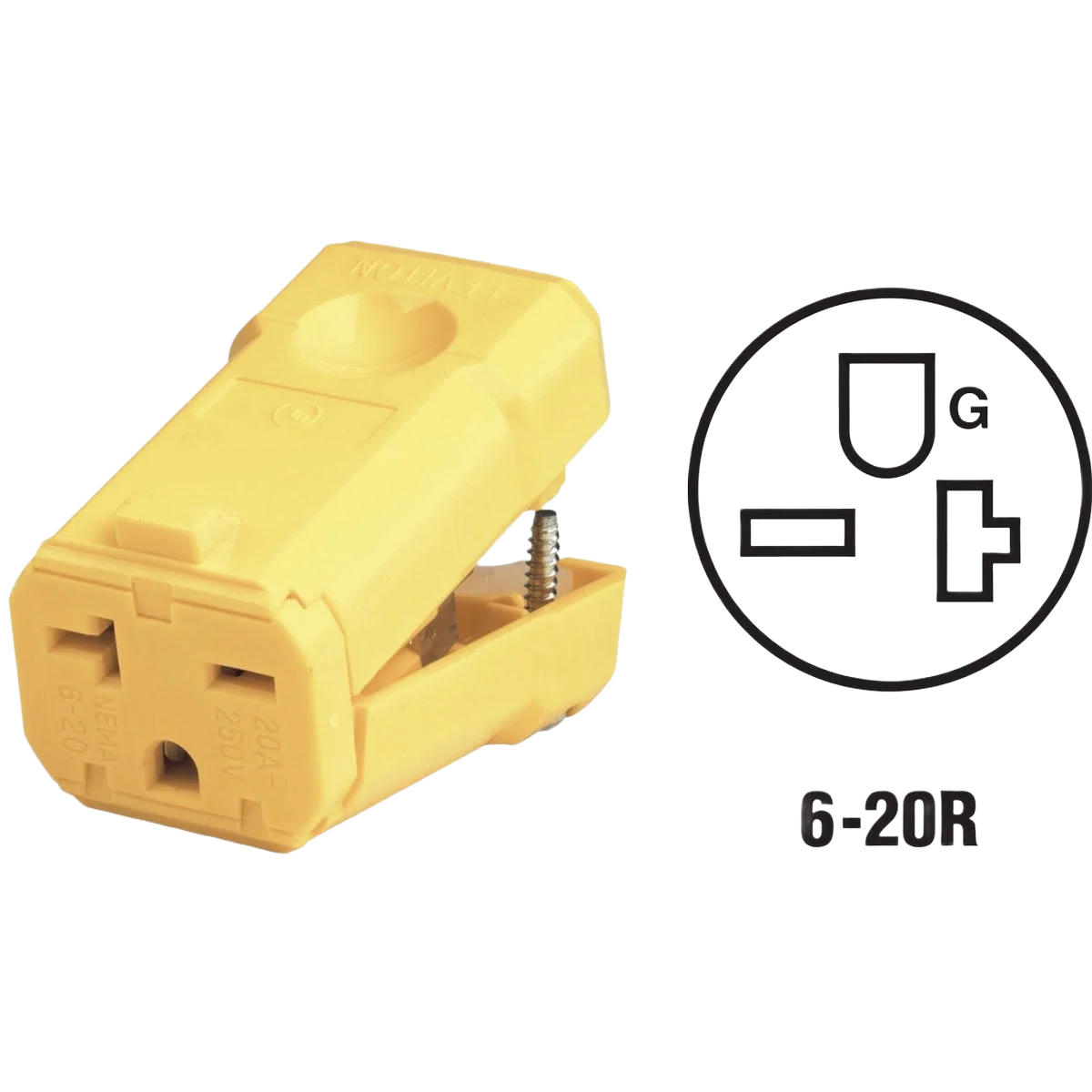 Artisan Leviton 20 Amp 250V 3-Wire 2-Pole Yellow Python Cord Connector Enhanced