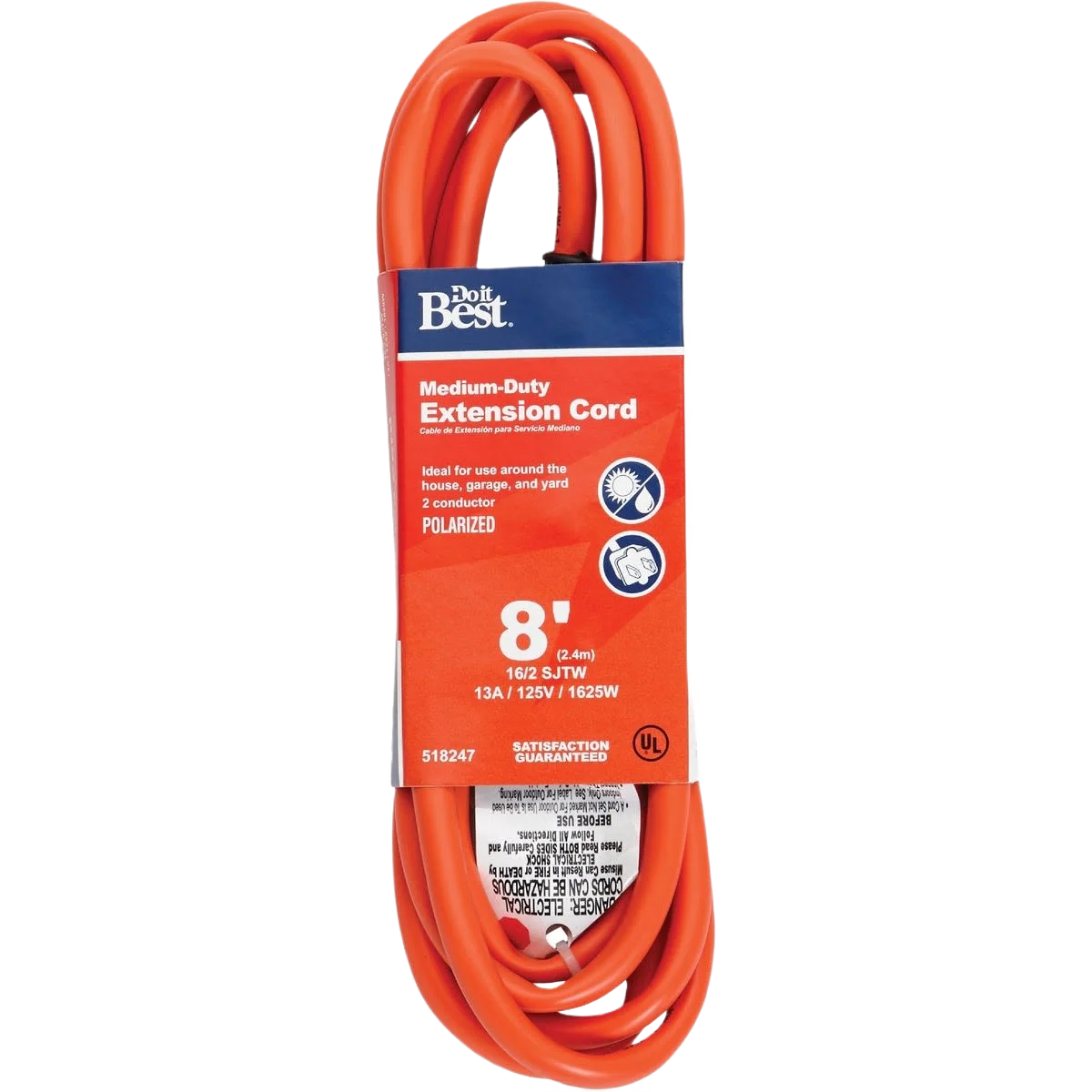 Stylish Do it 16 2 Polarized Orange Outdoor Extension Cord 8 ft. Environmentally Friendly