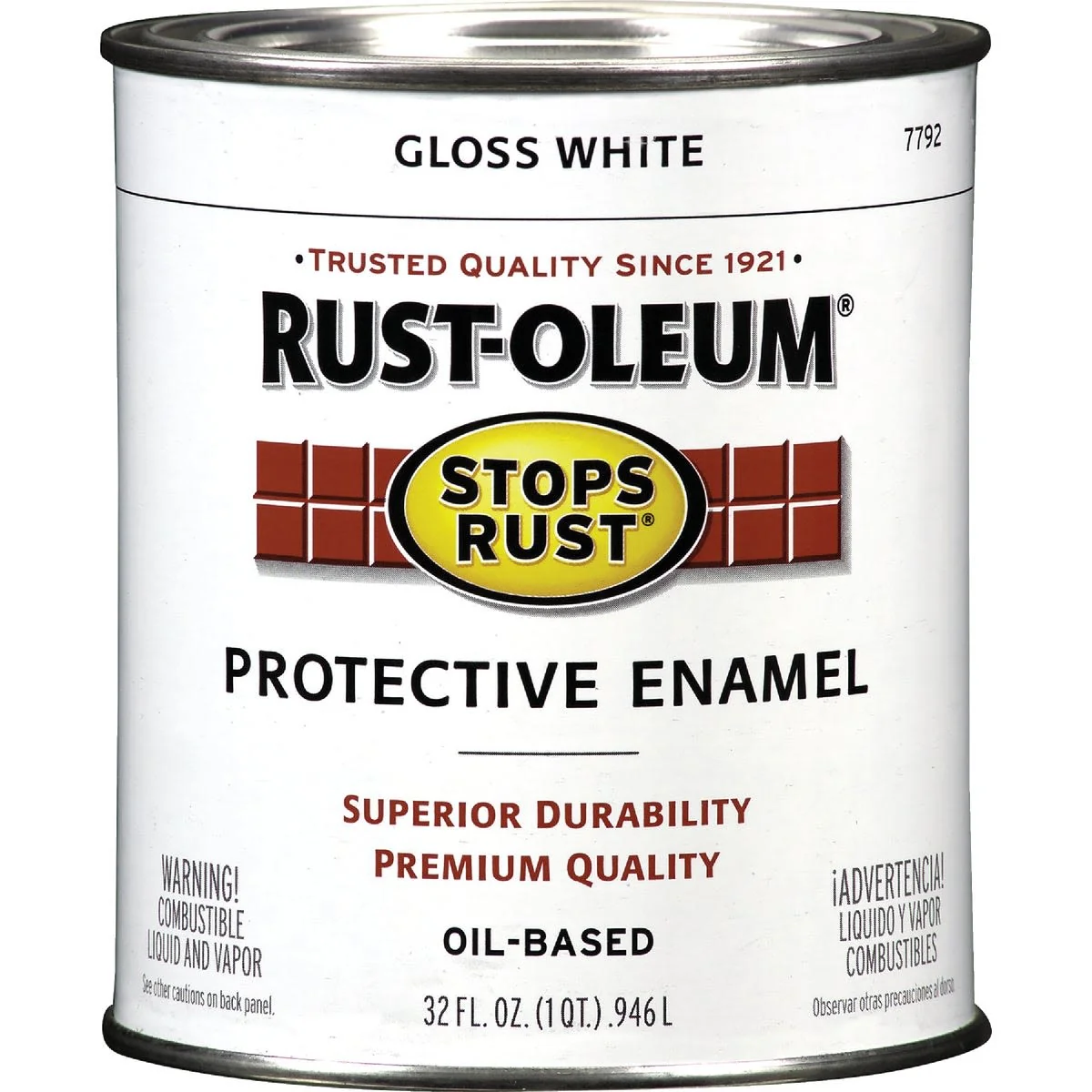 Durable Rust-Oleum Stops Rust Glossy White Protective Enamel Brush-On Paint 1 Quart Convenient