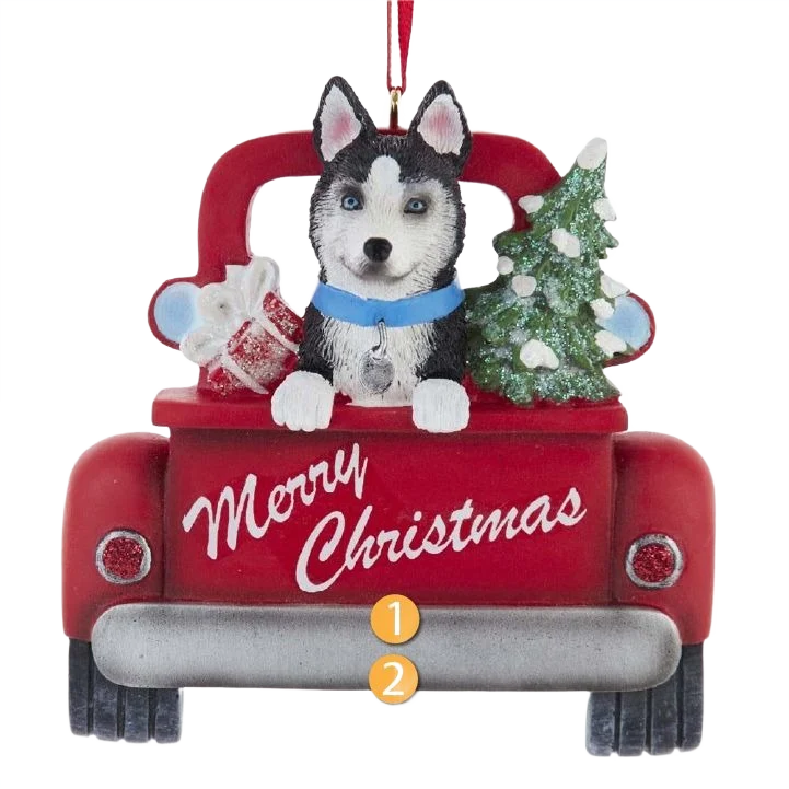 Refined Kurt S. Adler Personalized Merry Christmas Husky In Red Truck Ornament Reliable
