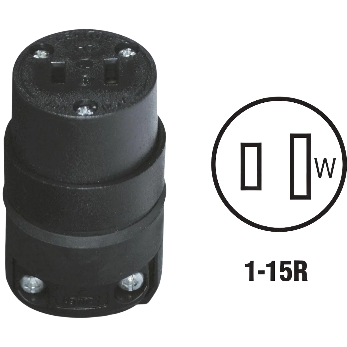 High-Quality Leviton 15 Amp 125V 2-Wire 2-Pole Black Rough Use Cord Connector Minimalist