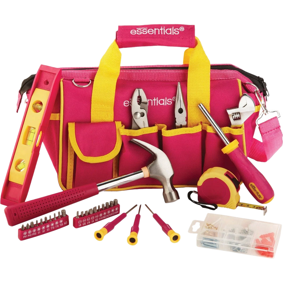 Efficient Essentials 32-Piece Homeowner’s Tool Set Pink Functional