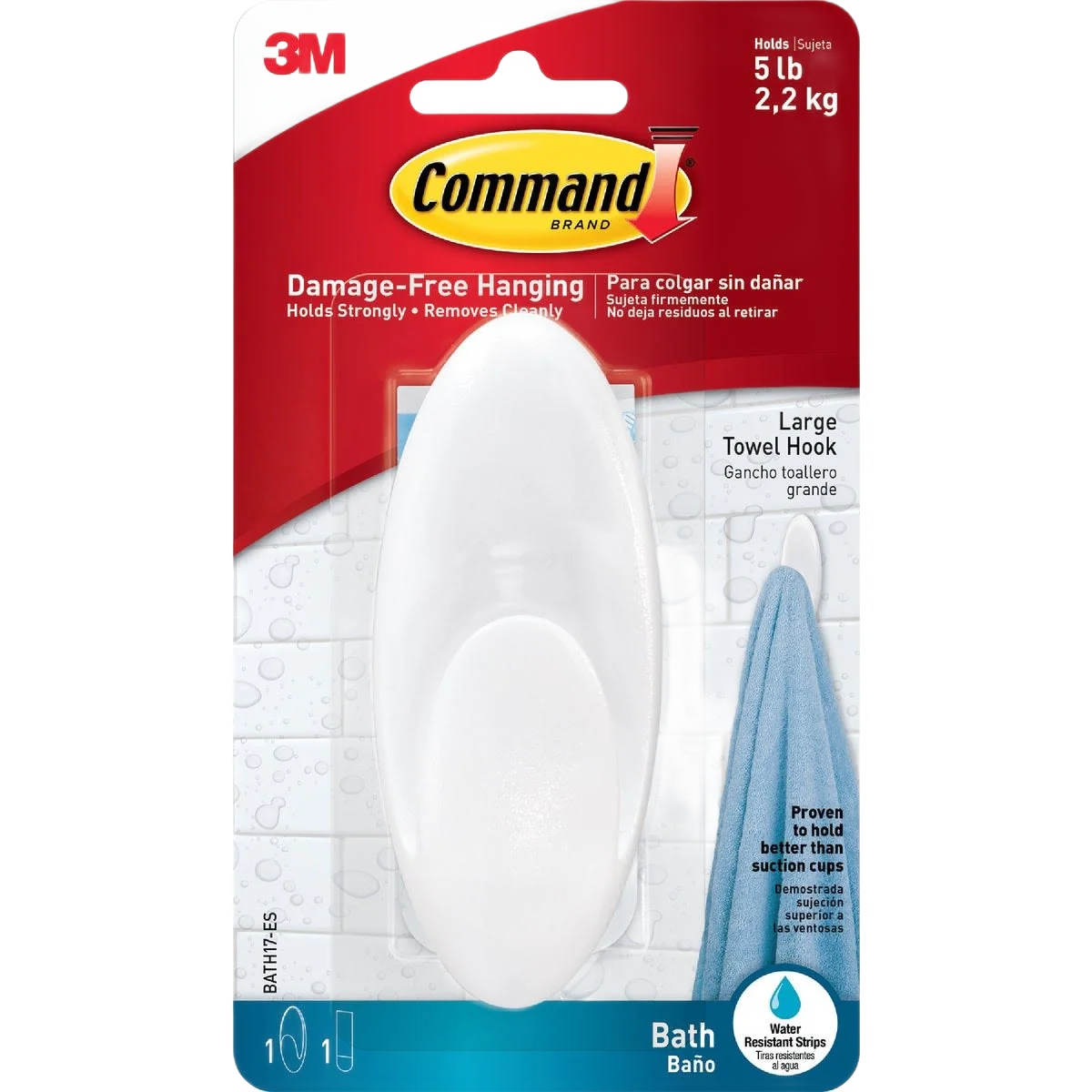 Lightweight 3M Command Large Towel Hook Fast