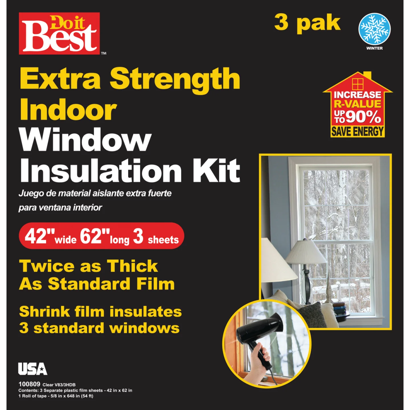 Efficient Do it Indoor Window Insulation Kit 42 x 62 in. 3-Pack Advanced
