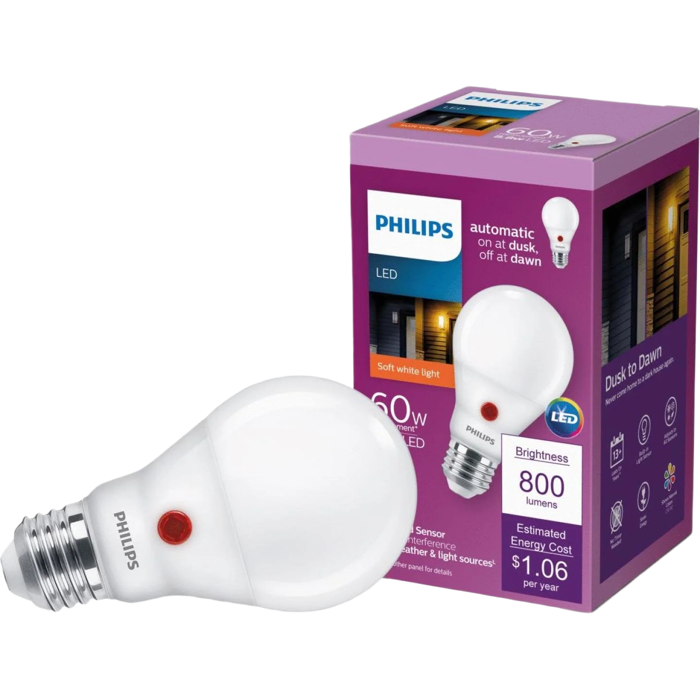 Healthy Philips 60 Watt Equivalent Soft White Dusk-to-Dawn LED Bulb Superior