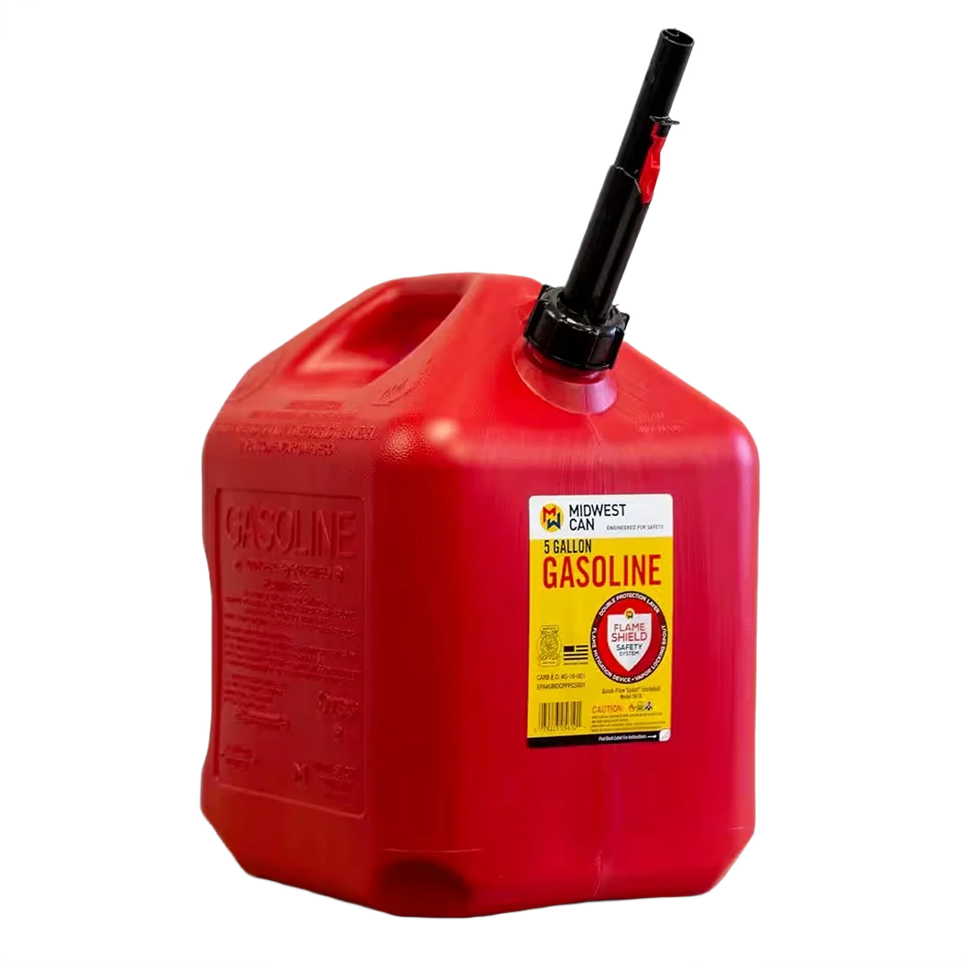Proven Midwest Can 5 Gallon Red Plastic Auto Shut-Off Gasoline Fuel Can Effective