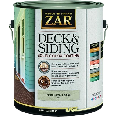 Authentic Zar Solid Deck Siding Medium Tint Base Coating 1 Gal. Durable