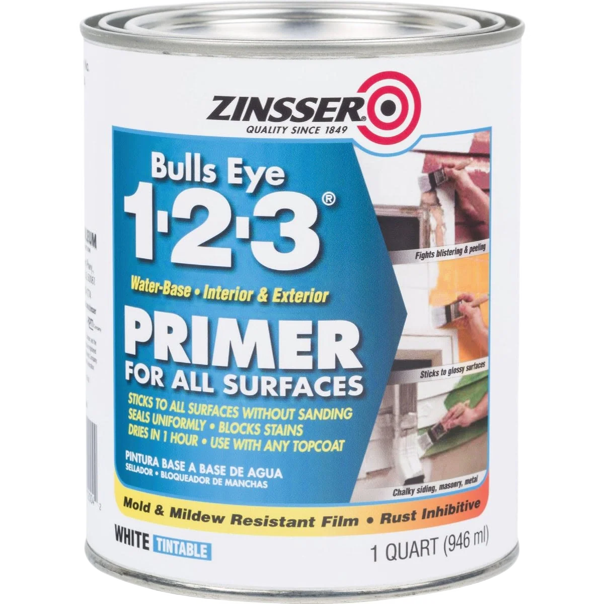 Fine Zinsser Bulls Eye 1-2-3 White Water-Base Interior Exterior Stain Blocking Primer 1 Qt. Luxury