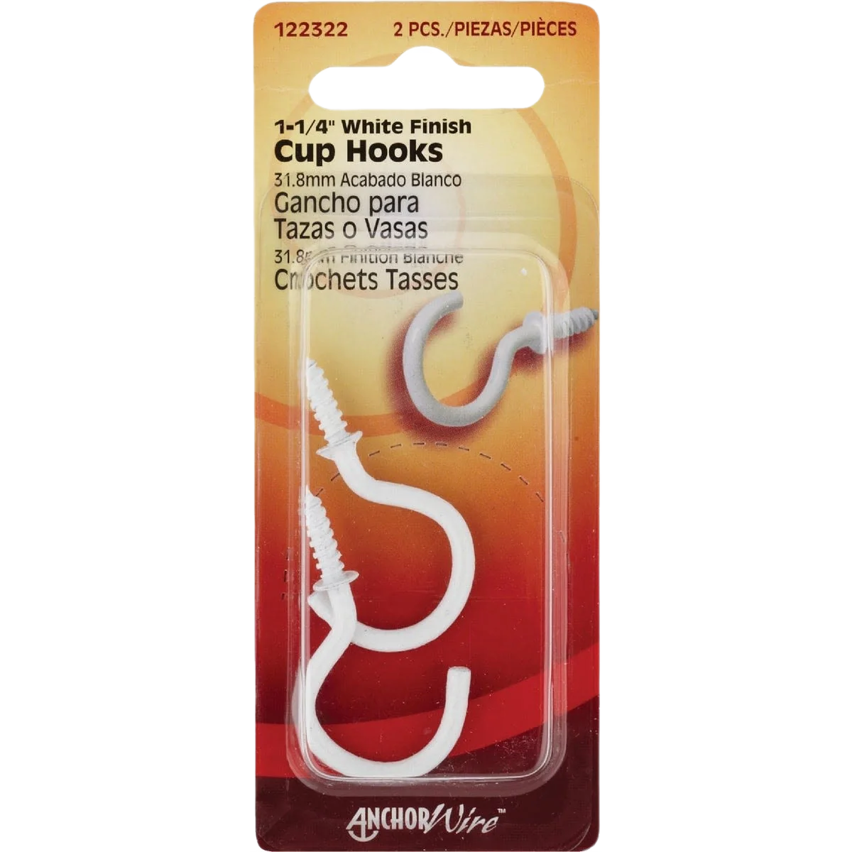 Soft Hillman Anchor Wire White Large Cup Hooks 1-1 4 in. 2-Count Environmentally Friendly