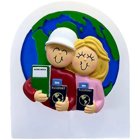 Lightweight Ornament Central Personalized Blonde Couple Traveler Ornament Premium Material