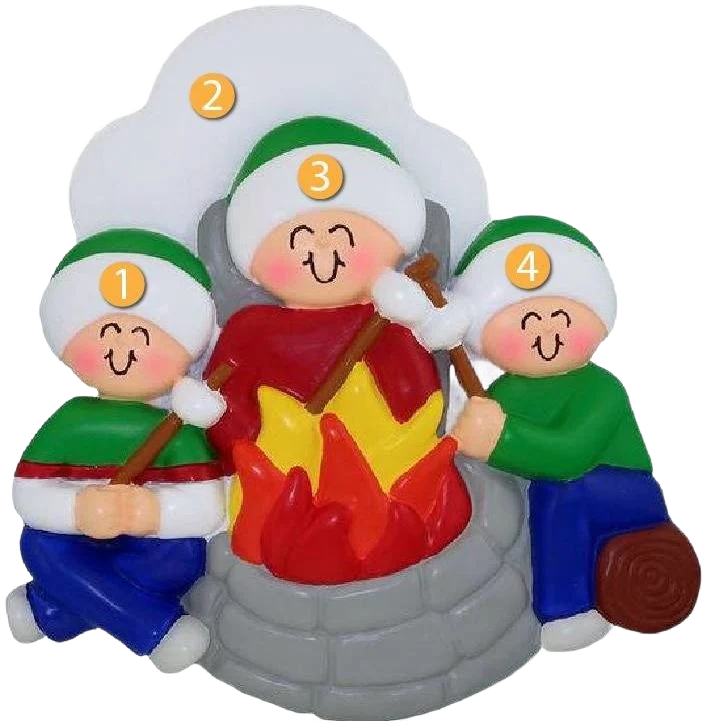 Authentic Ornament Central Personalized Family of 3 Around a Campfire Ornament High-Quality