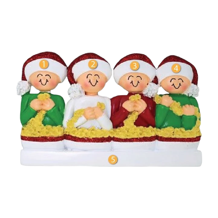 Trendy Ornament Central Personalized Family of 4 Stringing Popcorn Ornament Responsible
