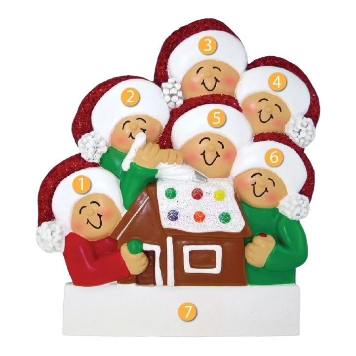 Long-Lasting Ornament Central Personalized 6 People Making Gingerbread House Ornament Trendy
