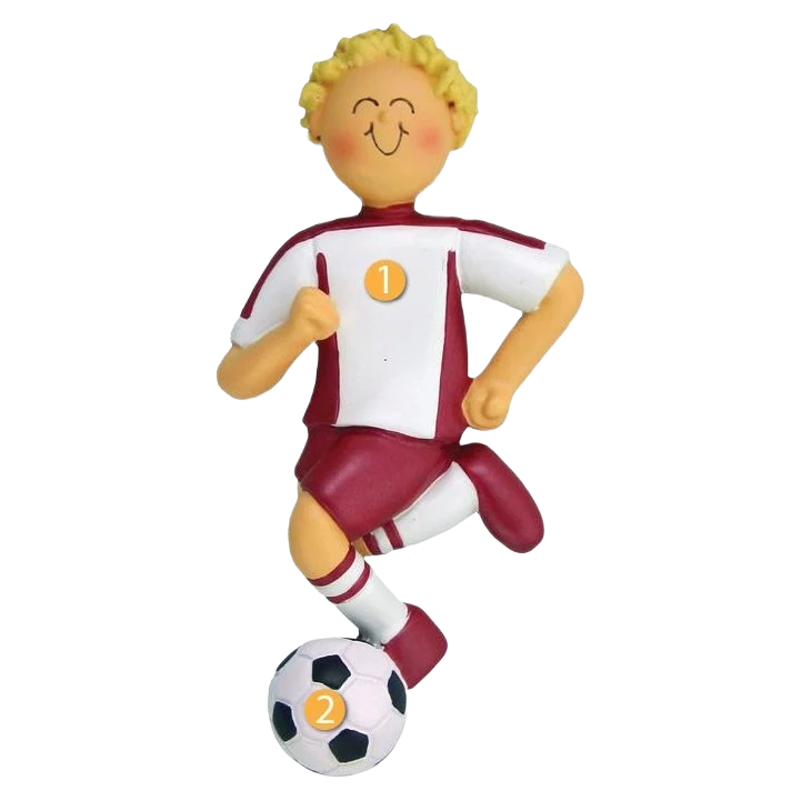 Lightweight Ornament Central Personalized Blonde Male in Red Soccer Uniform Ornament Elite