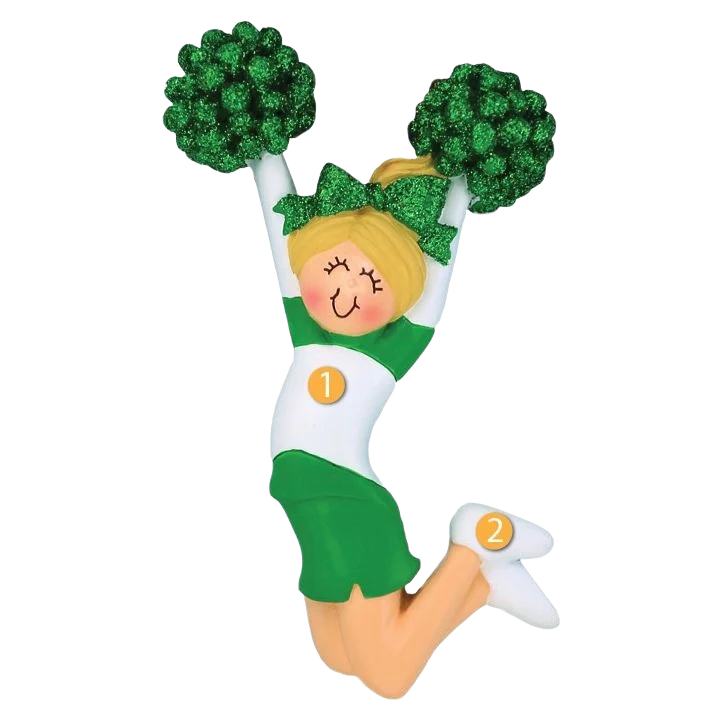 Durable Ornament Central Personalized Blonde Female Cheerleader In Green Ornament Versatile
