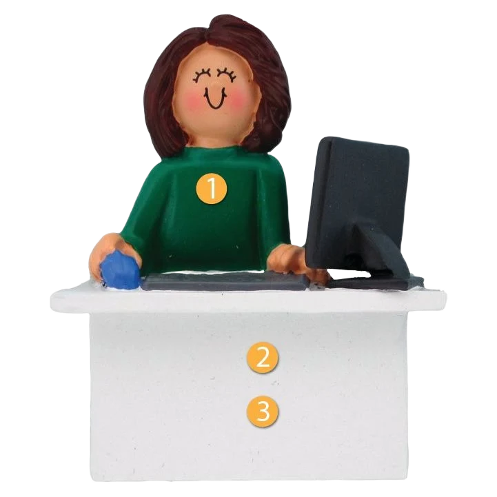 Clean Ornament Central Personalized Brunette Female Computer User Ornament Casual